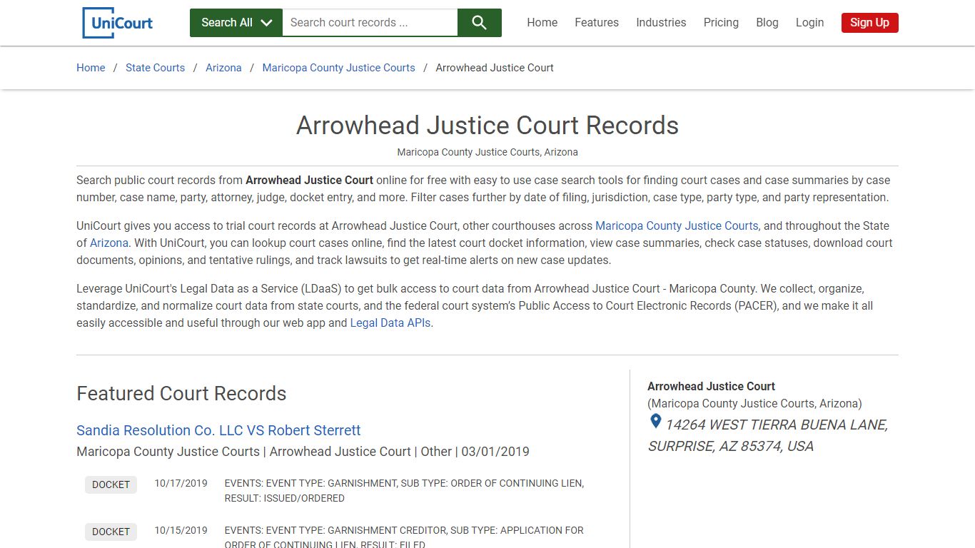 Arrowhead Justice Court Records | Maricopa | UniCourt